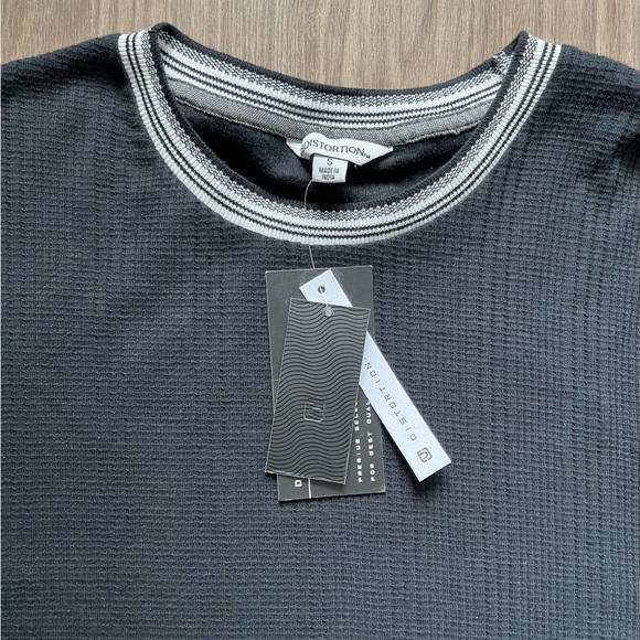 Distortion Men’s Ribbed Cotton T-Shirt Size Small Black Short Sleeve NWT - Picture 3 of 9